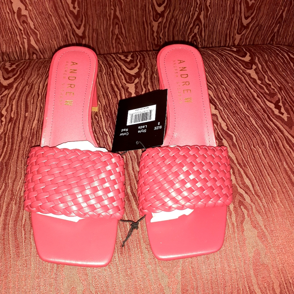 New Andrew By Andrew Stevens Women's Lada Block Heel Sandal CD4 Red Size US 8